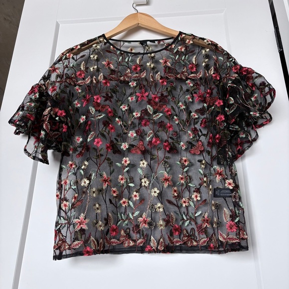 Simons Icône Sheer Black Floral Embroidered Top | Romantic Goth Swift - Picture 6 of 9